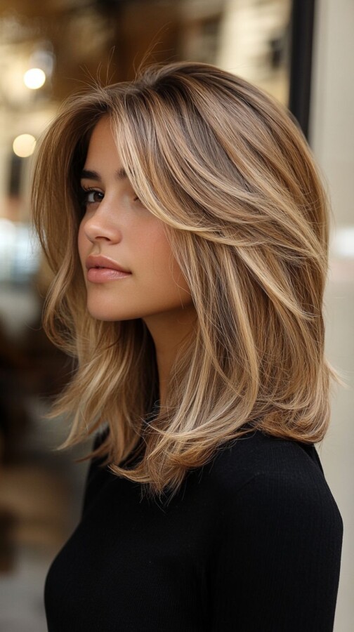 Dégradé cheveux mi-longs femme