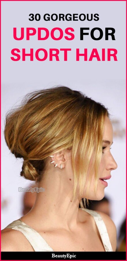 Invitée mariage cheveux courts moderne