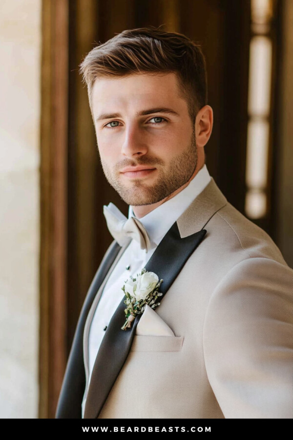 Coiffure élégante pour cheveux courts de mariage masculin