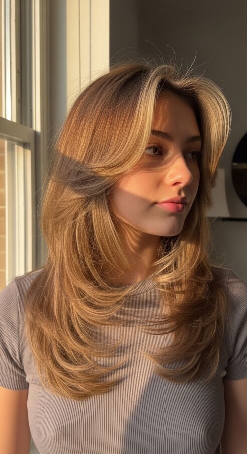 femme cheveux mi-longs