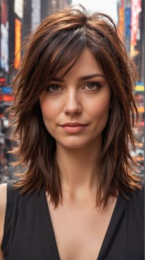 femme cheveux mi-longs