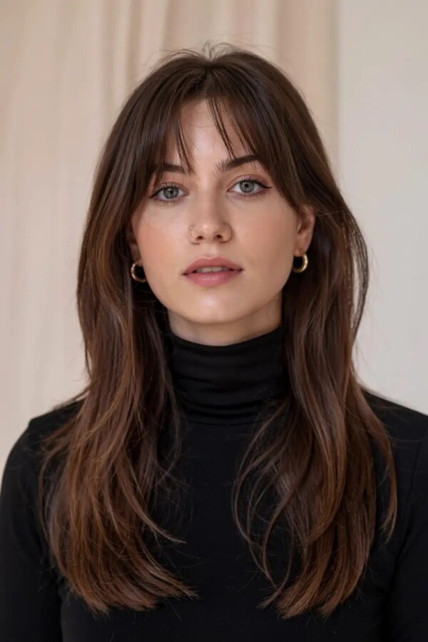 Coiffure tendance avec frange effilée